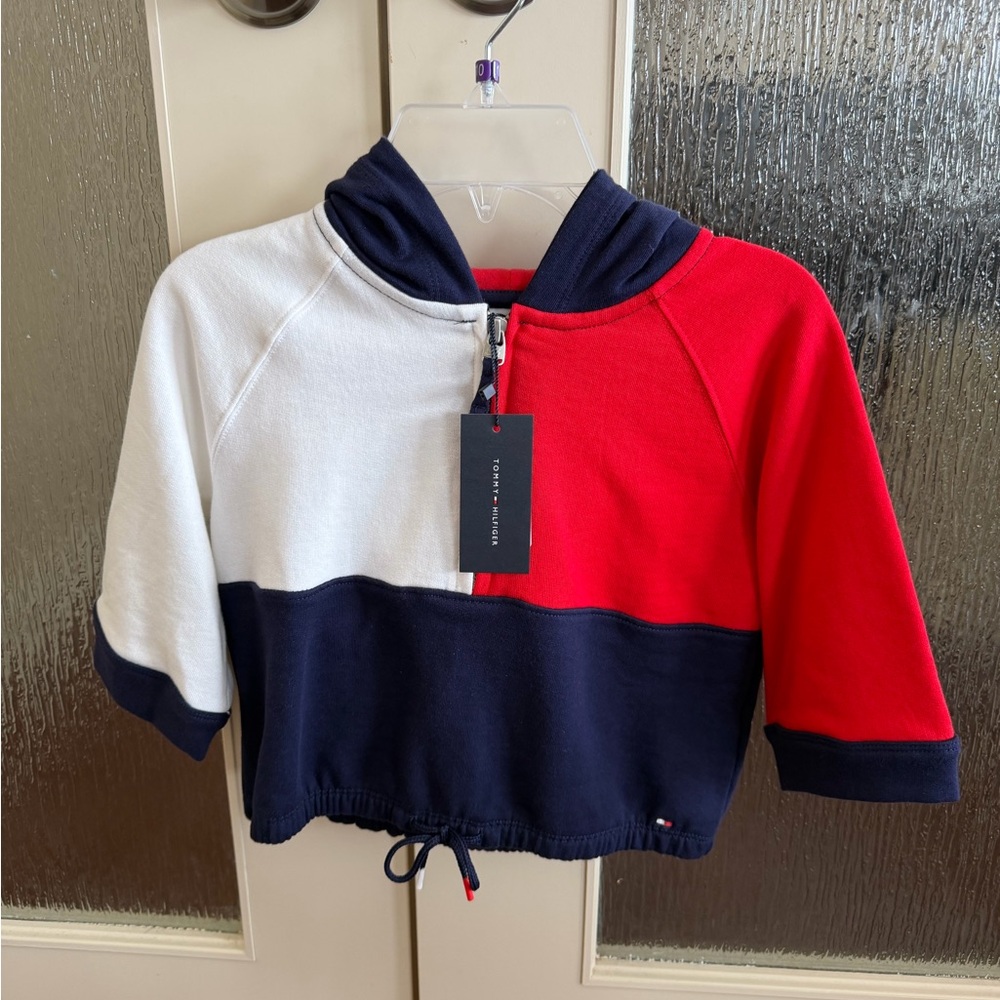 Tommy Hilfiger Kids Colorblock Cropped Hoodie - Red, White, Navy